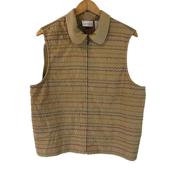 Alfred Dunner Full Zip Vest 16 Earth Tone Color Zig Zag Embroidery Knit Backside - Picture 1 of 13